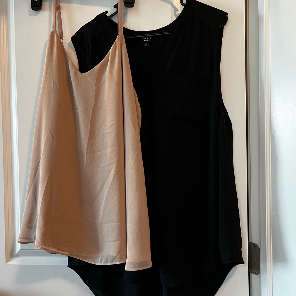Torrid Taupe Spaghetti Top & Black Sleeveless Top - Size 2